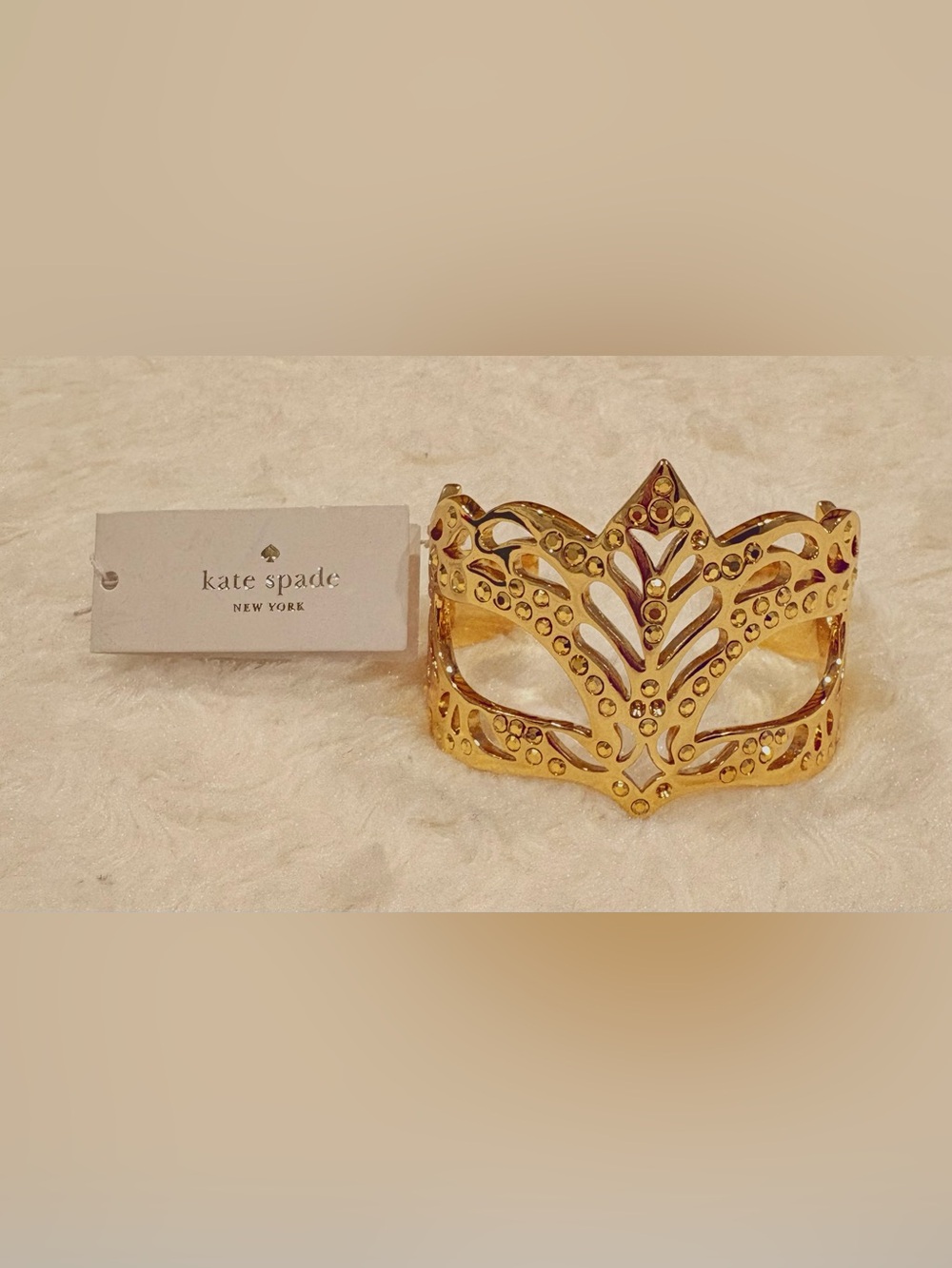 NEW Kate Spade Dress the Part Masquerade Gold Crystal Cuff Bracelet